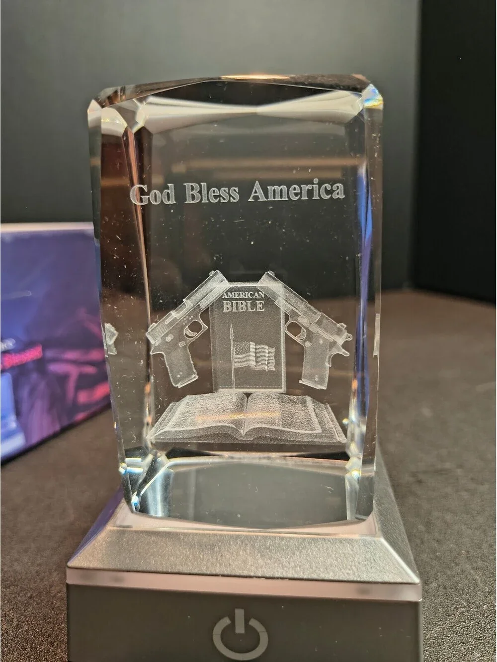 Jassence America is Blessed LED Light with Crystal Block and Base